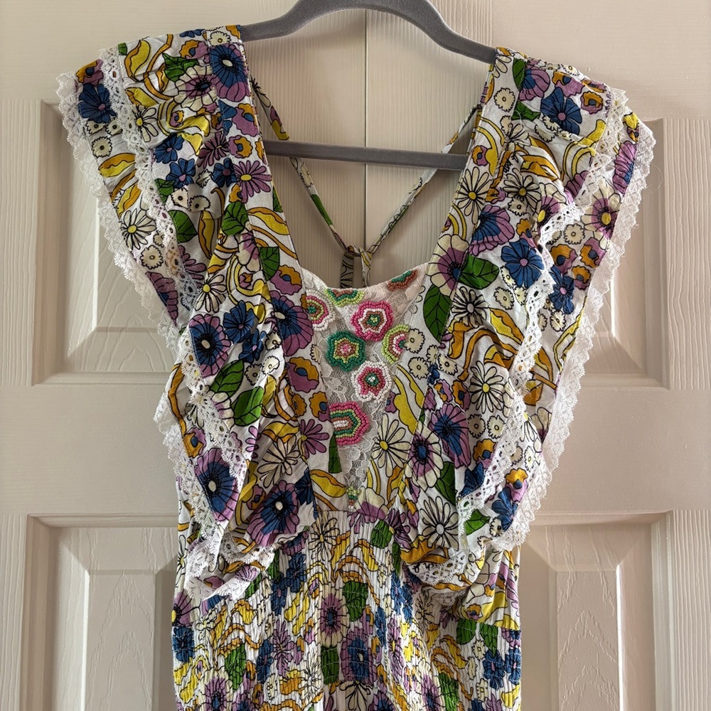 NWT Barok Colorful Beaded Ruffle Maxi Dress - Picture 2 of 8